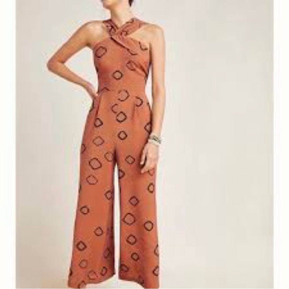 Elegant Orange Patterned Jumpsuit Anthropologie Eva Franco - Picture 1 of 6